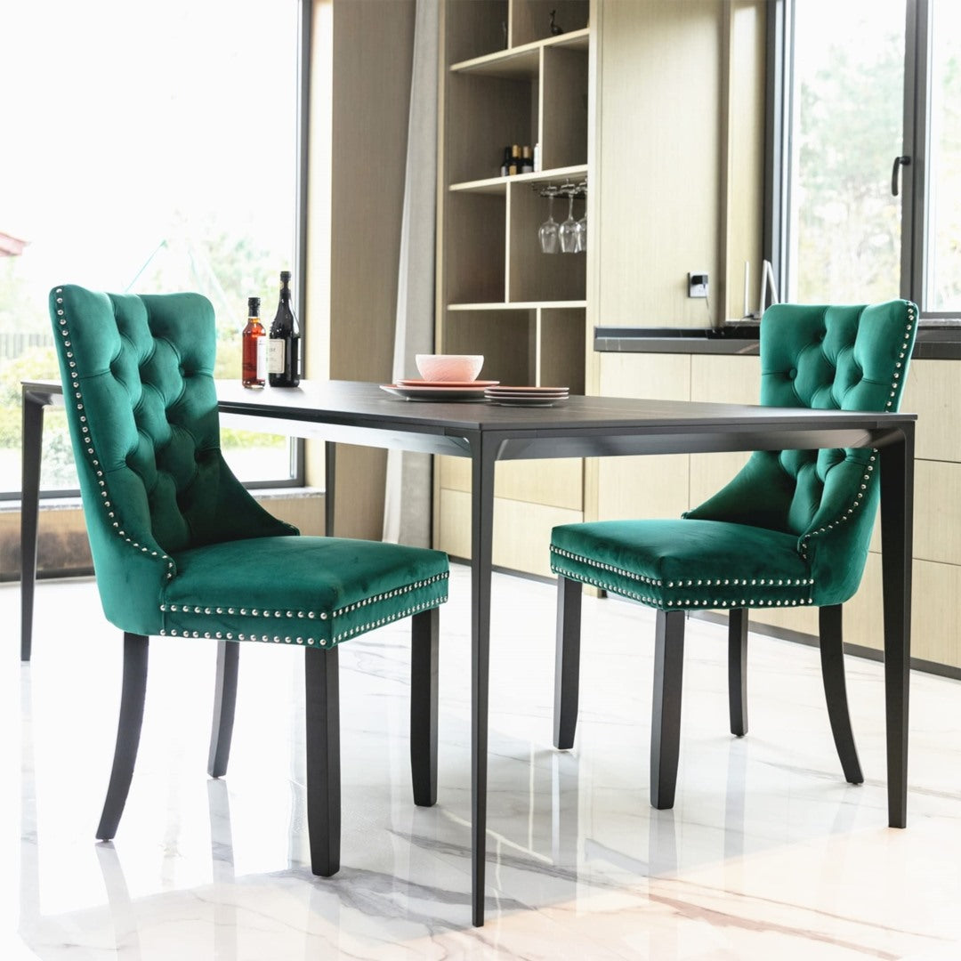 4x Velvet Dining Chairs | Green