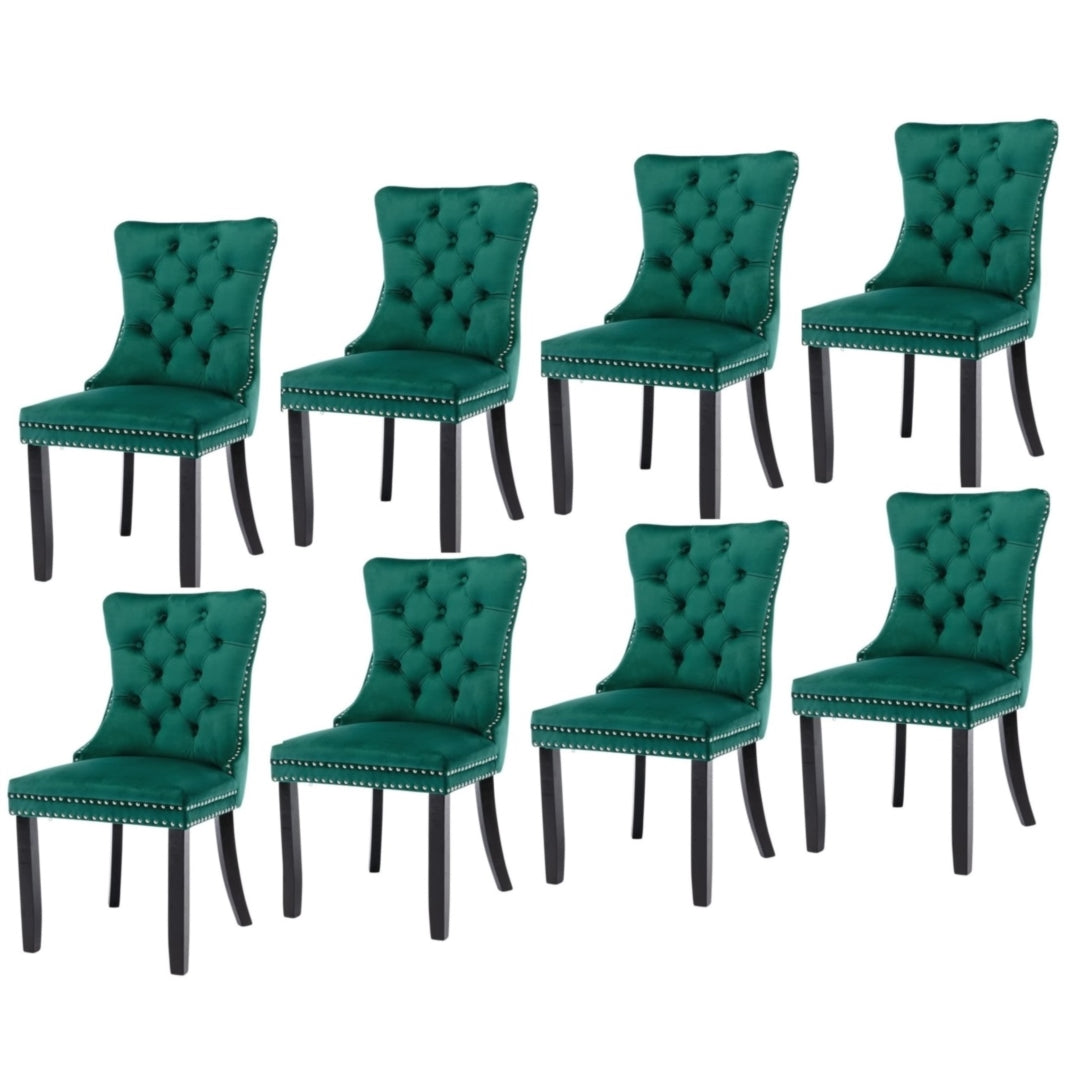 8x Velvet Dining Chairs | Green