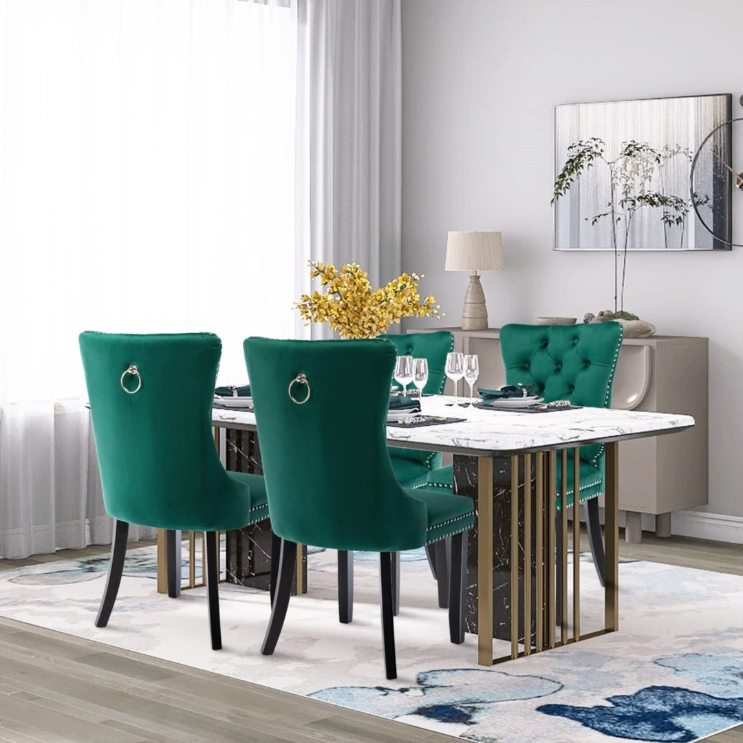 8x Velvet Dining Chairs | Green