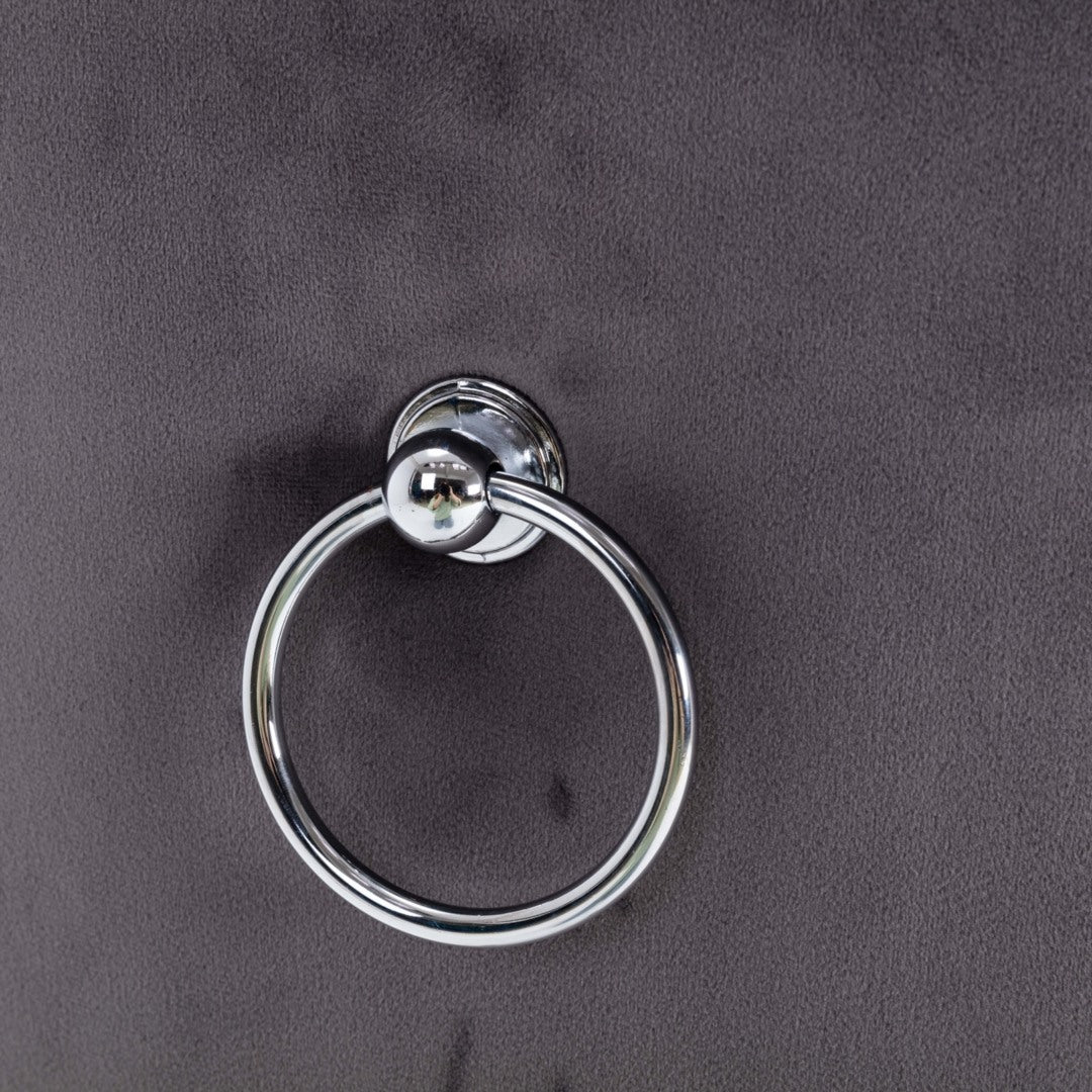 4x Velvet Dining Chairs | Upholstered Tufted Kitchen Chair | Solid Wood Legs | Stud Trim & Ring | Gray