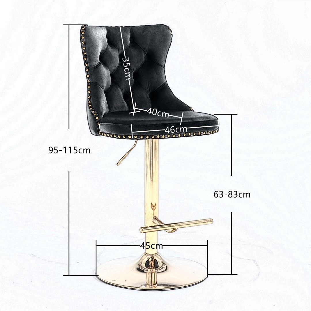 4x Height Adjustable Swivel Bar Stool | Velvet Studs | Barstool with Footrest | Golden Base | Beige
