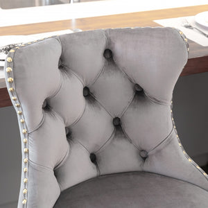 4x Height Adjustable Swivel Bar Stool | Velvet Studs | Barstool with Footrest | Golden Base | Gray