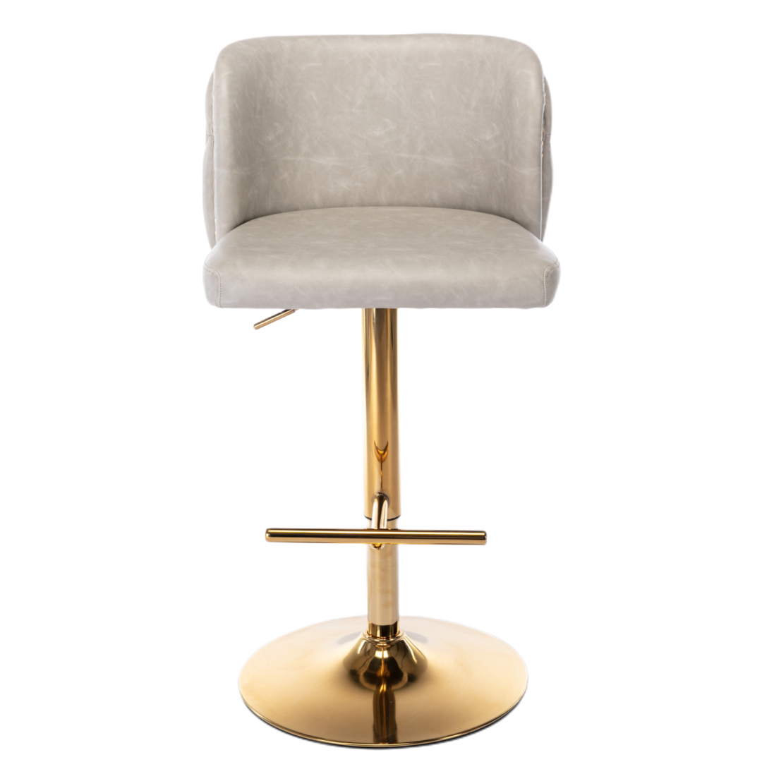 2x Faux Leather Golden Base Swivel Bar Stools | Beige