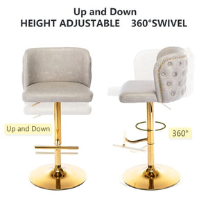 2x Faux Leather Golden Base Swivel Bar Stools | Beige