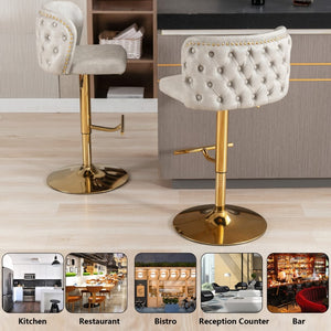 2x Faux Leather Golden Base Swivel Bar Stools | Beige