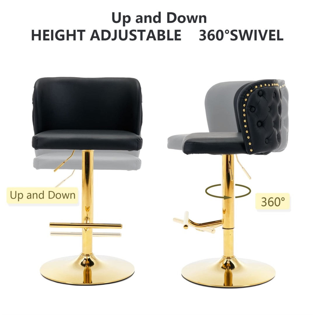 2x Faux Leather Golden Base Swivel Bar Stools | Black