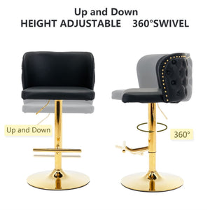 2x Faux Leather Golden Base Swivel Bar Stools | Black