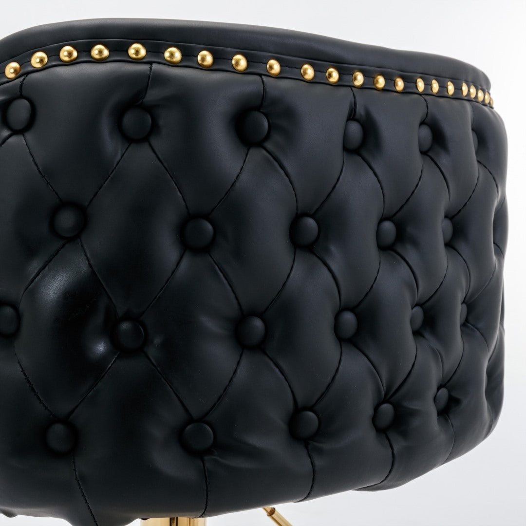 2x Faux Leather Golden Base Swivel Bar Stools | Black