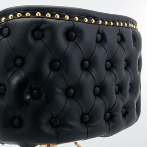 2x Faux Leather Golden Base Swivel Bar Stools | Black