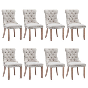8x AADEN Modern Elegant Button-Tufted Upholstered Fabric | Studs Trim | Wooden Legs | Dining Side Chair | Beige