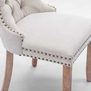 8x AADEN Modern Elegant Button-Tufted Upholstered Fabric | Studs Trim | Wooden Legs | Dining Side Chair | Beige