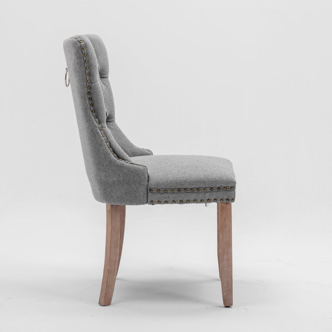 AADEN Modern Elegant Button-Tufted Upholstered Fabric Dining Side Chair | Studs Trim | Wooden Legs | Gray