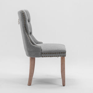 AADEN Modern Elegant Button-Tufted Upholstered Fabric Dining Side Chair | Studs Trim | Wooden Legs | Gray