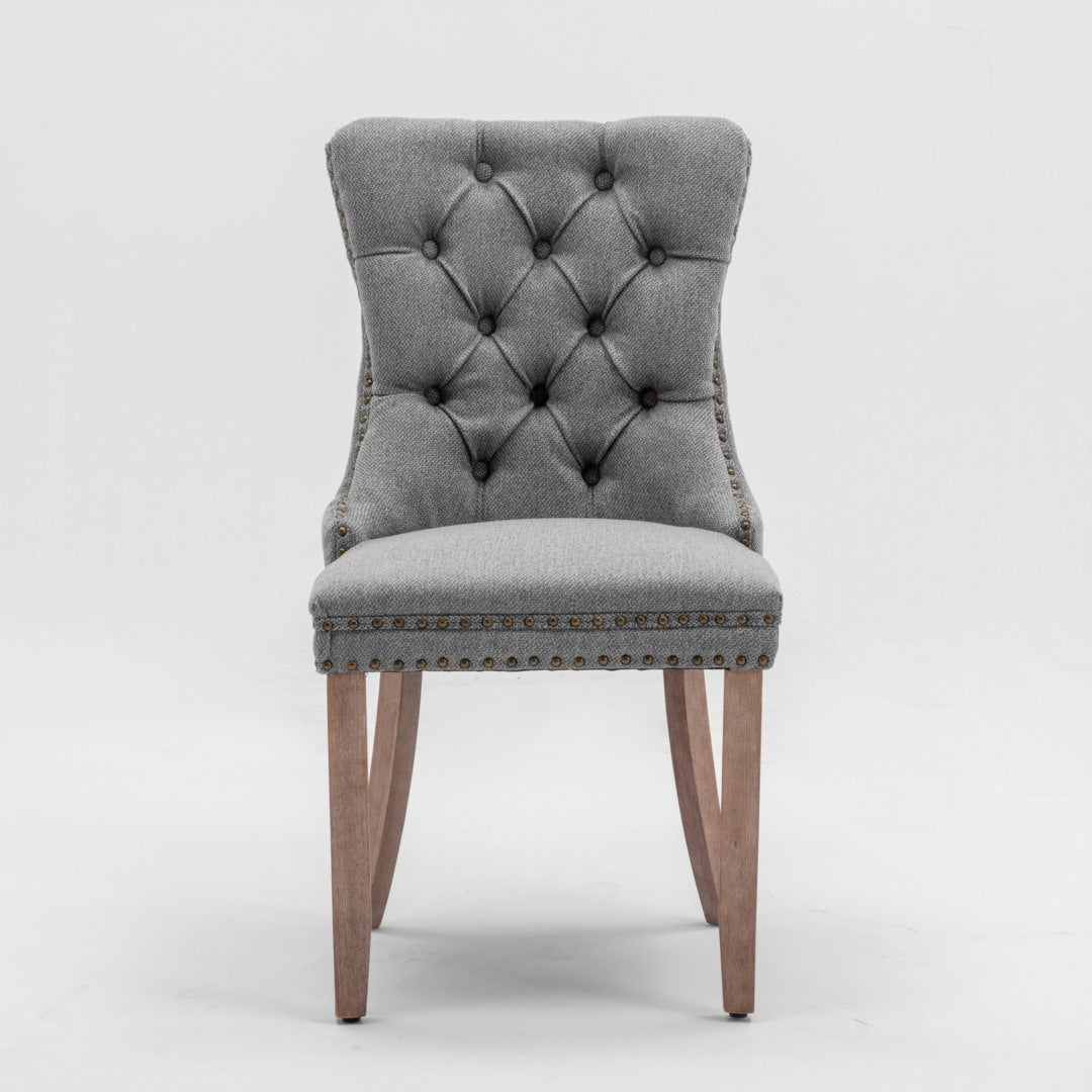 AADEN Modern Elegant Button-Tufted Upholstered Fabric Dining Side Chair | Studs Trim | Wooden Legs | Gray