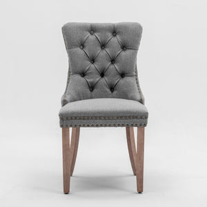 AADEN Modern Elegant Button-Tufted Upholstered Fabric Dining Side Chair | Studs Trim | Wooden Legs | Gray
