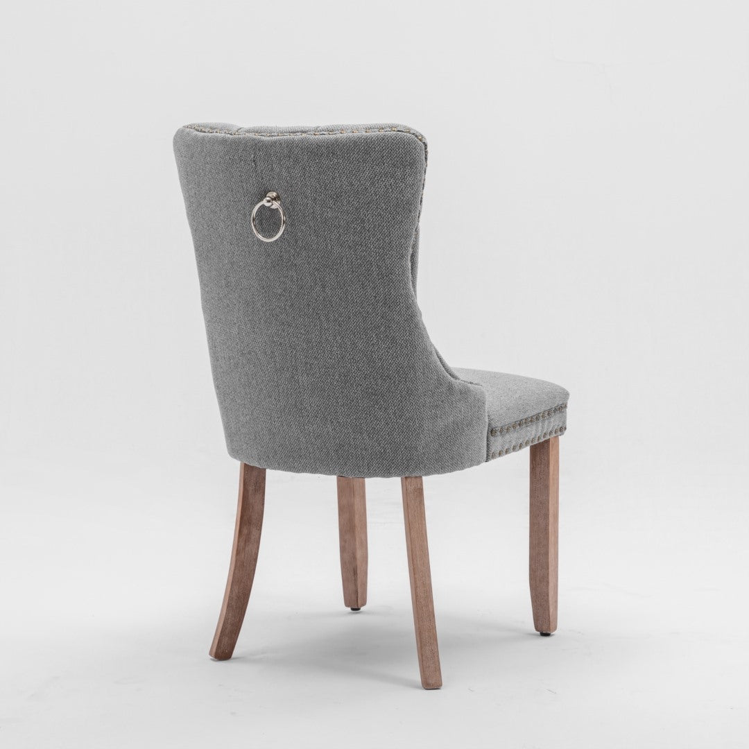 AADEN Modern Elegant Button-Tufted Upholstered Fabric Dining Side Chair | Studs Trim | Wooden Legs | Gray