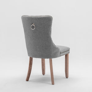 AADEN Modern Elegant Button-Tufted Upholstered Fabric Dining Side Chair | Studs Trim | Wooden Legs | Gray