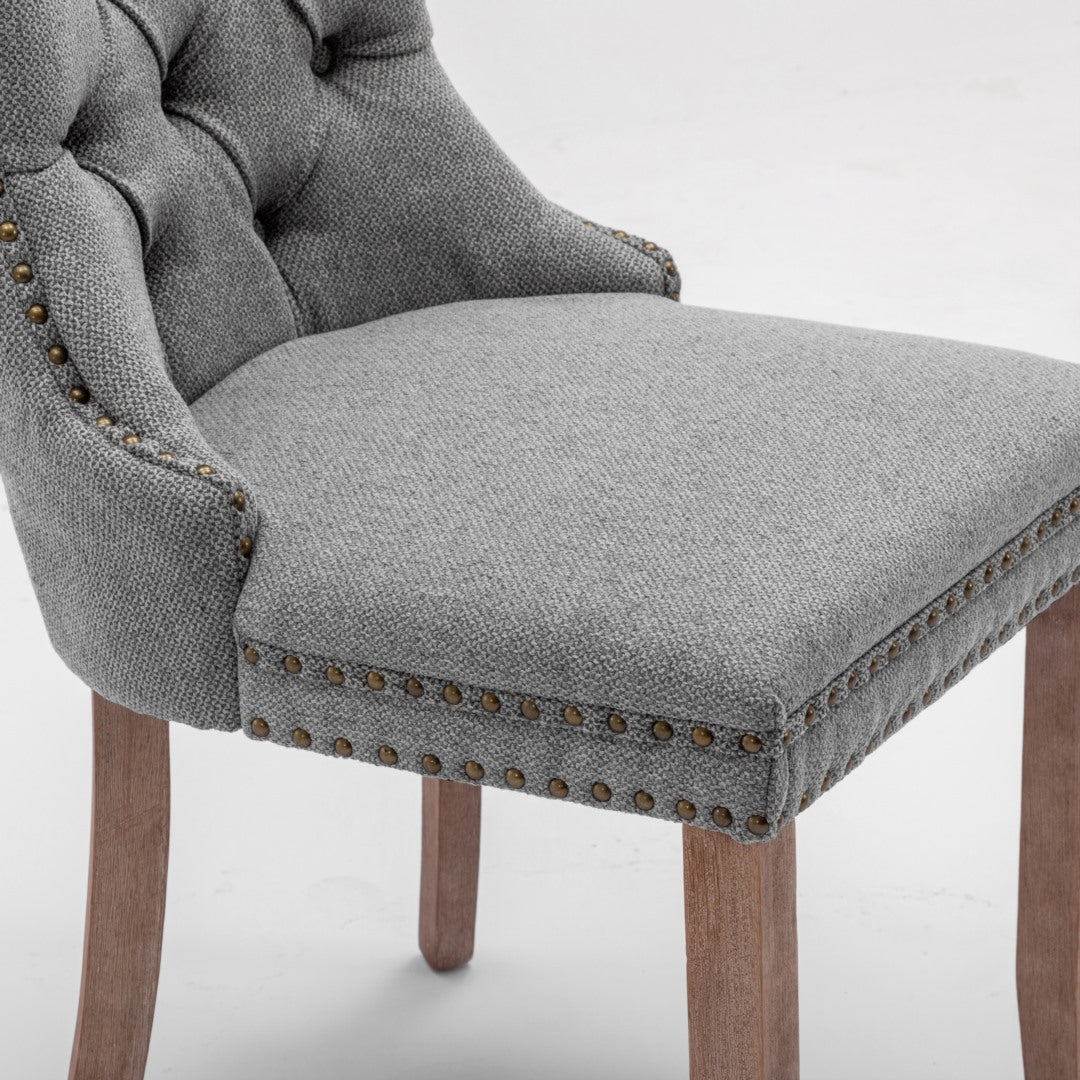 AADEN Modern Elegant Button-Tufted Upholstered Fabric Dining Side Chair | Studs Trim | Wooden Legs | Gray