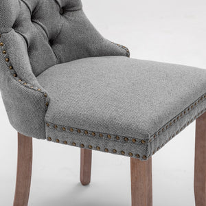 AADEN Modern Elegant Button-Tufted Upholstered Fabric Dining Side Chair | Studs Trim | Wooden Legs | Gray