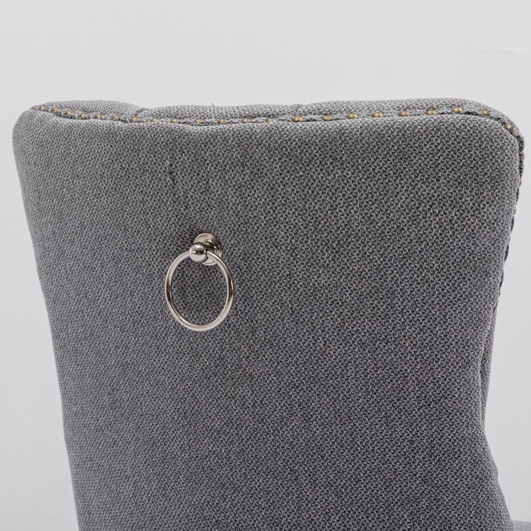 AADEN Modern Elegant Button-Tufted Upholstered Fabric Dining Side Chair | Studs Trim | Wooden Legs | Gray