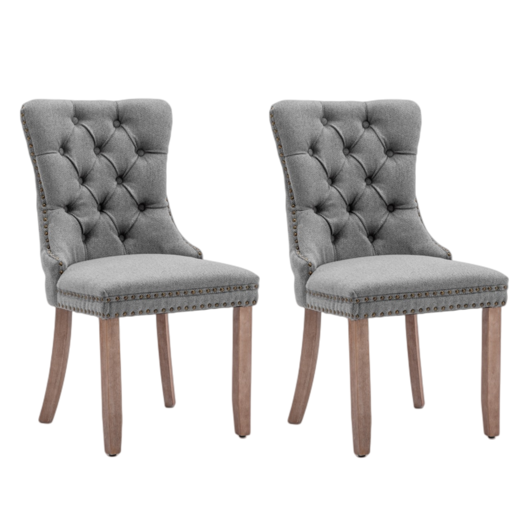 AADEN Modern Elegant Button-Tufted Upholstered Fabric Dining Side Chair | Studs Trim | Wooden Legs | Gray