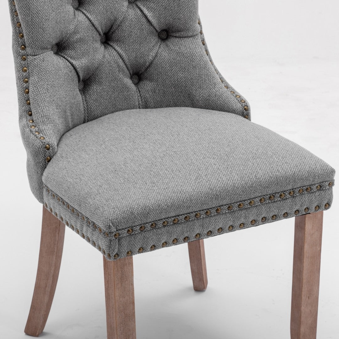 AADEN Modern Elegant Button-Tufted Upholstered Fabric Dining Side Chair | Studs Trim | Wooden Legs | Gray