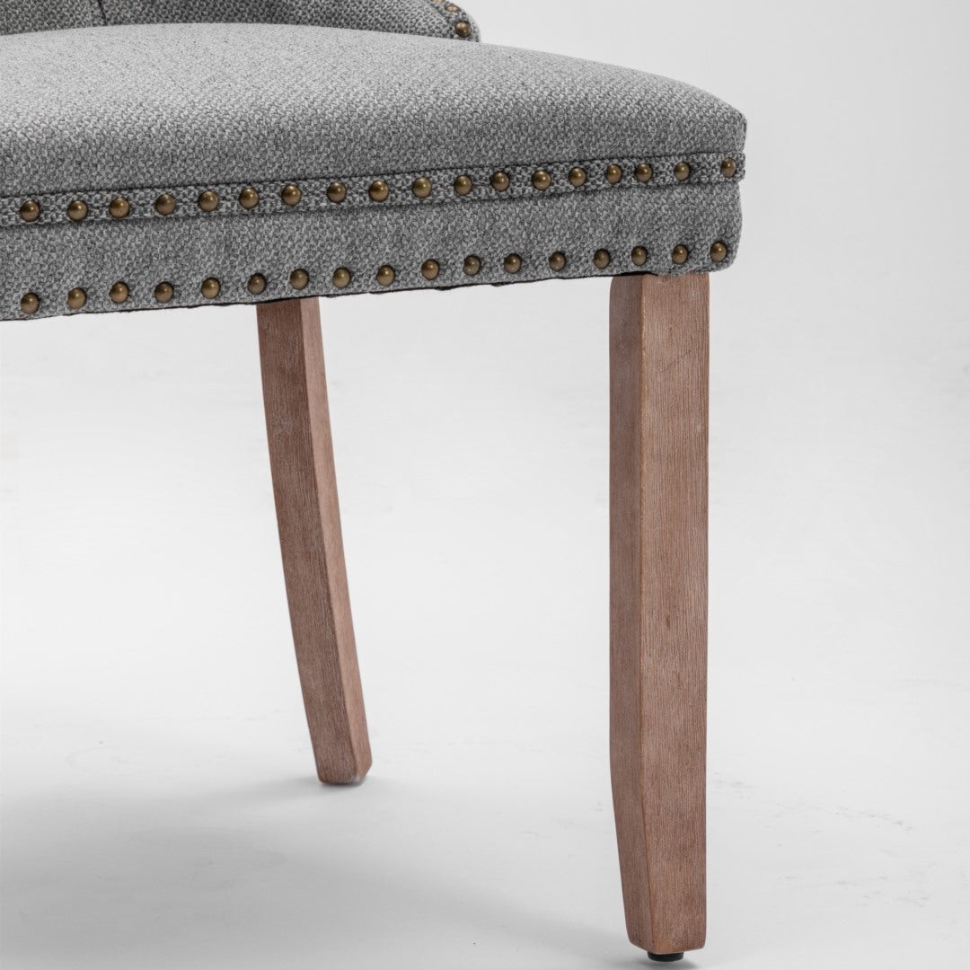 AADEN Modern Elegant Button-Tufted Upholstered Fabric Dining Side Chair | Studs Trim | Wooden Legs | Gray