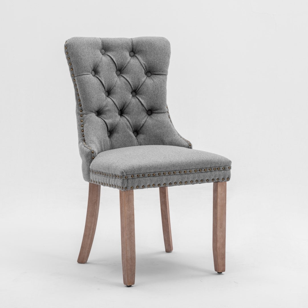 AADEN Modern Elegant Button-Tufted Upholstered Fabric Dining Side Chair | Studs Trim | Wooden Legs | Gray