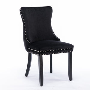 4x Velvet Upholstered Dining Tufted Chairs | Studs Trim | Solid Wood Legs | Black