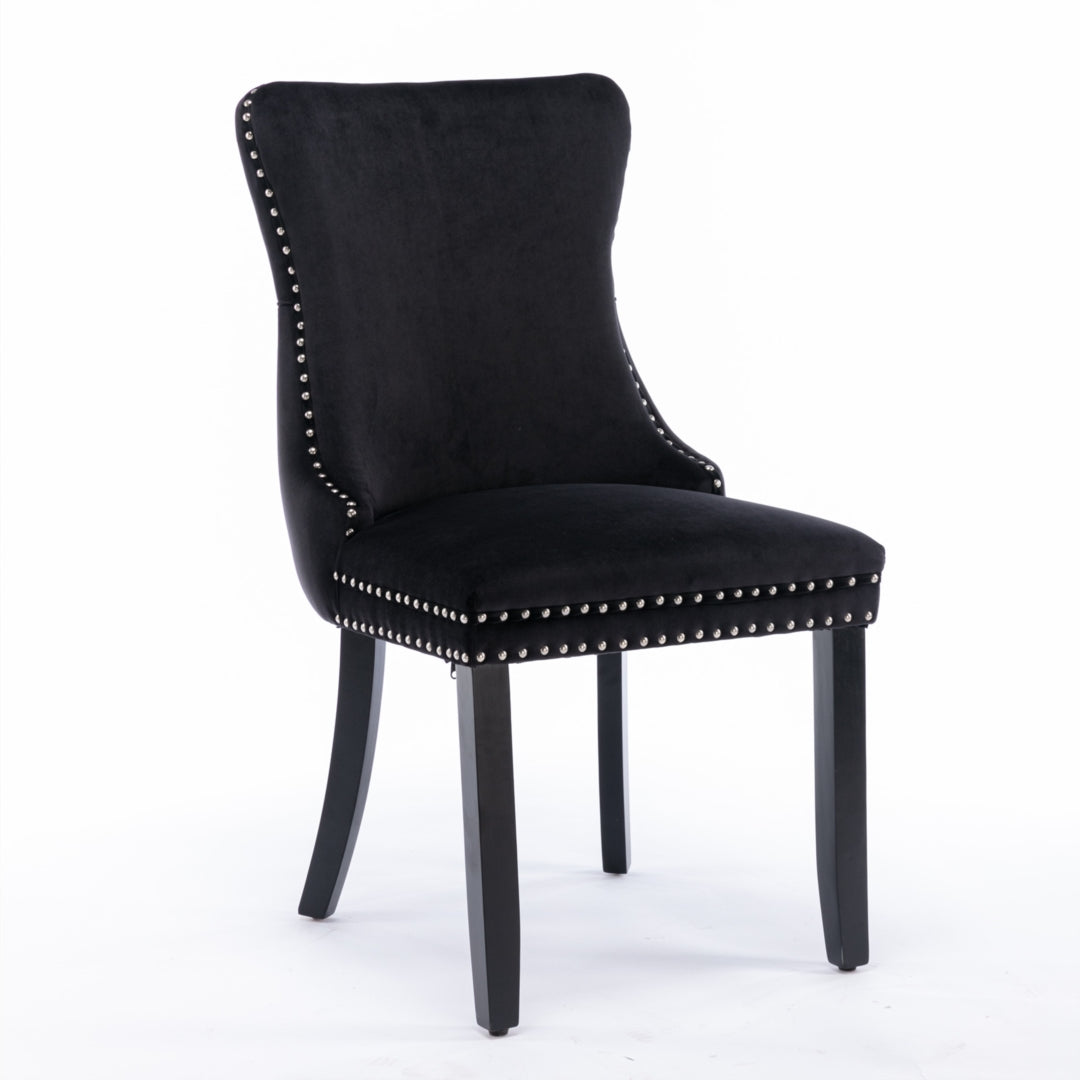 8x Velvet Upholstered Dining Tufted Chairs | Studs Trim | Solid Wood Legs | Black