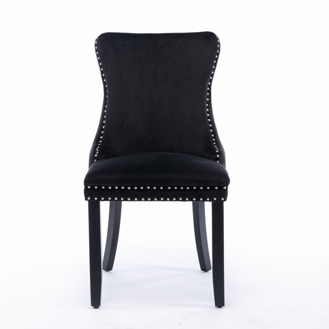 8x Velvet Upholstered Dining Tufted Chairs | Studs Trim | Solid Wood Legs | Black