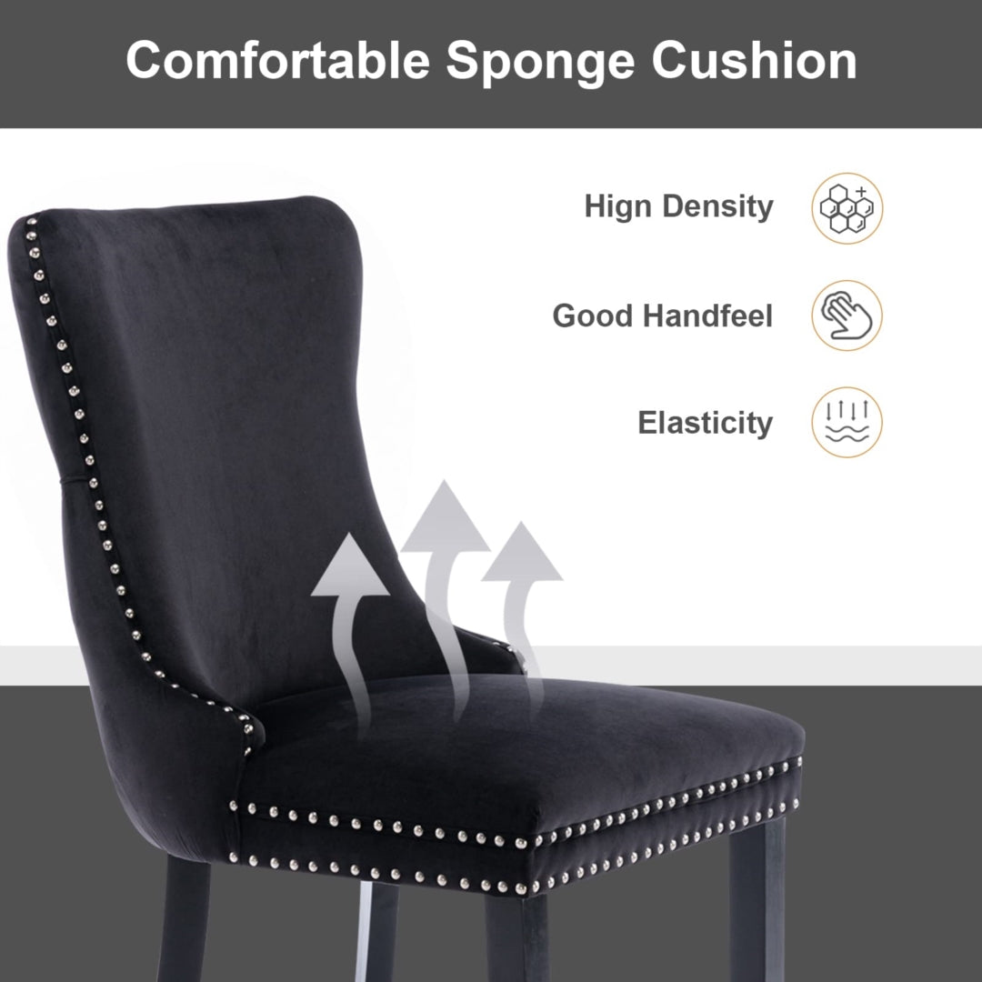 8x Velvet Upholstered Dining Tufted Chairs | Studs Trim | Solid Wood Legs | Black