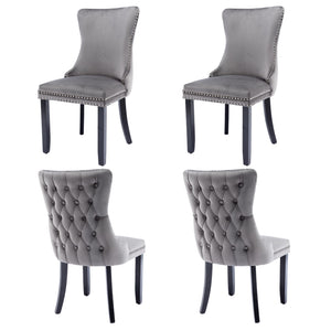 4x Velvet Upholstered Dining Chairs | Tufted Wingback Side Chair | Studs Trim | Solid Wood Legs | Kitchen