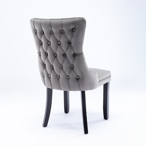 6x Velvet Upholstered Dining Chairs | Tufted Wingback Side Chair | Studs Trim | Solid Wood Legs | Kitchen