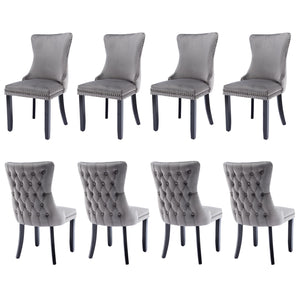 8x Velvet Upholstered Dining Chairs | Tufted Wingback Side Chair | Studs Trim | Solid Wood Legs | Kitchen