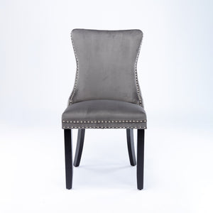 8x Velvet Upholstered Dining Chairs | Tufted Wingback Side Chair | Studs Trim | Solid Wood Legs | Kitchen