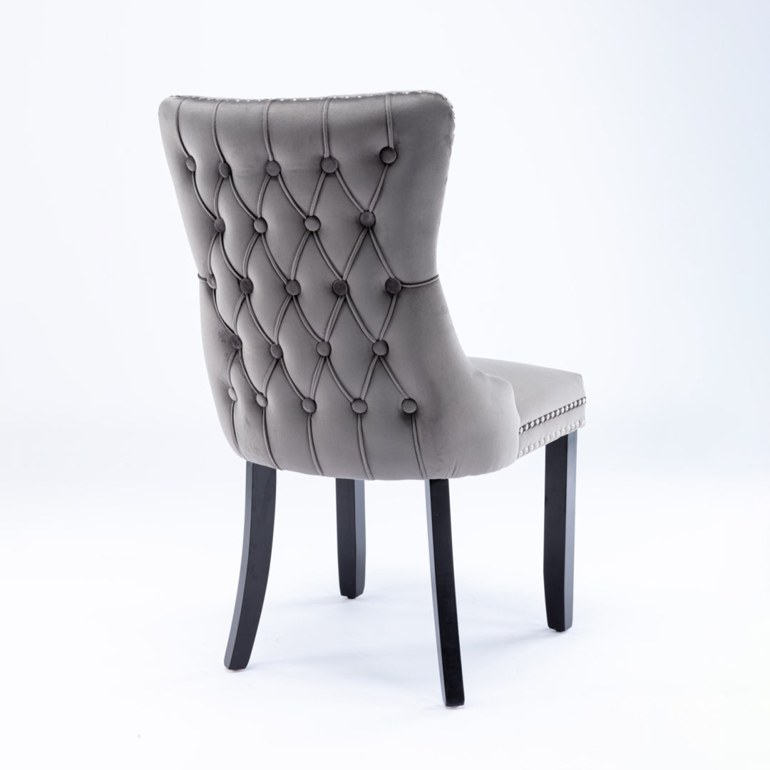 8x Velvet Upholstered Dining Chairs | Tufted Wingback Side Chair | Studs Trim | Solid Wood Legs | Kitchen