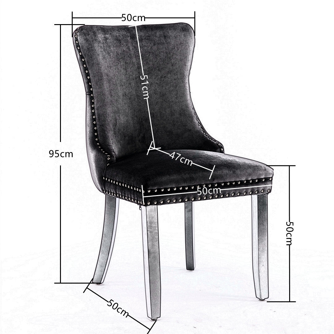 8x Velvet Upholstered Dining Chairs | Tufted Wingback Side Chair | Studs Trim | Solid Wood Legs | Kitchen