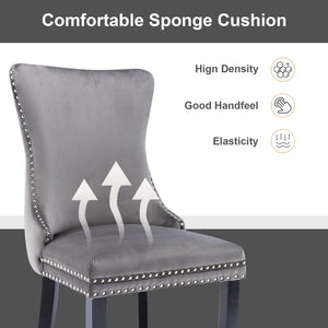 8x Velvet Upholstered Dining Chairs | Tufted Wingback Side Chair | Studs Trim | Solid Wood Legs | Kitchen