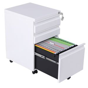 EKKIO 3 Drawer Mobile File Cabinet with Lock (White) EK-FCD-101-XM