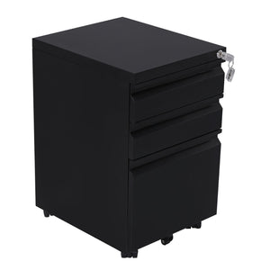 EKKIO 3 Drawer Mobile File Cabinet with Lock (Black) EK-FCD-100-XM