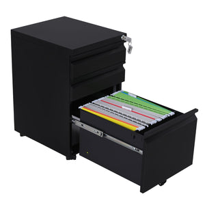 EKKIO 3 Drawer Mobile File Cabinet with Lock (Black) EK-FCD-100-XM