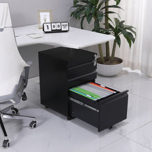 EKKIO 3 Drawer Mobile File Cabinet with Lock (Black) EK-FCD-100-XM