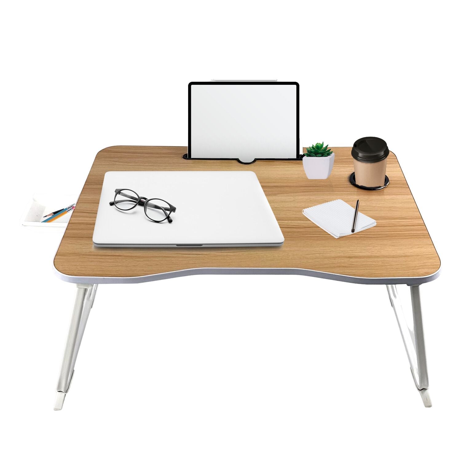 EKKIO Extra Large Multifunctional Portable Bed Tray Laptop Desk (White Oak) EK-BT-102-OEJ