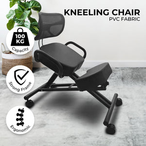 EKKIO Adjustable Ergonomic Office Kneeling Chair with Backrest (Black) EK-KC-101-TH