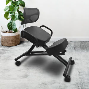 EKKIO Adjustable Ergonomic Office Kneeling Chair with Backrest (Black) EK-KC-101-TH