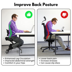 EKKIO Adjustable Ergonomic Office Kneeling Chair with Backrest (Black) EK-KC-101-TH