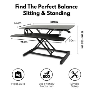 EKKIO Adjustable Standing Desk Riser with Gas Spring (Black) EK-DSR-100-MS