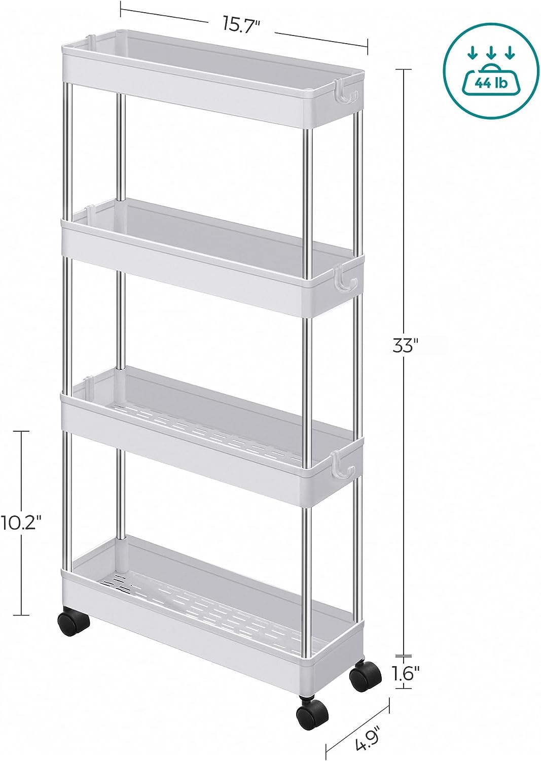 SONGMICS 4-Tier Slide Out Slim Narrow Space Organizer Rolling Storage ...