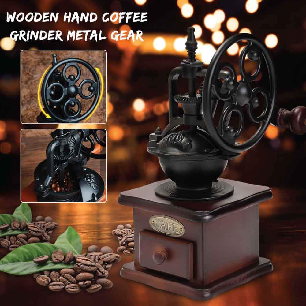 Coffee Bean Grinder | Vintage Retro Manual | Wood Hand Wheel Nut Mill